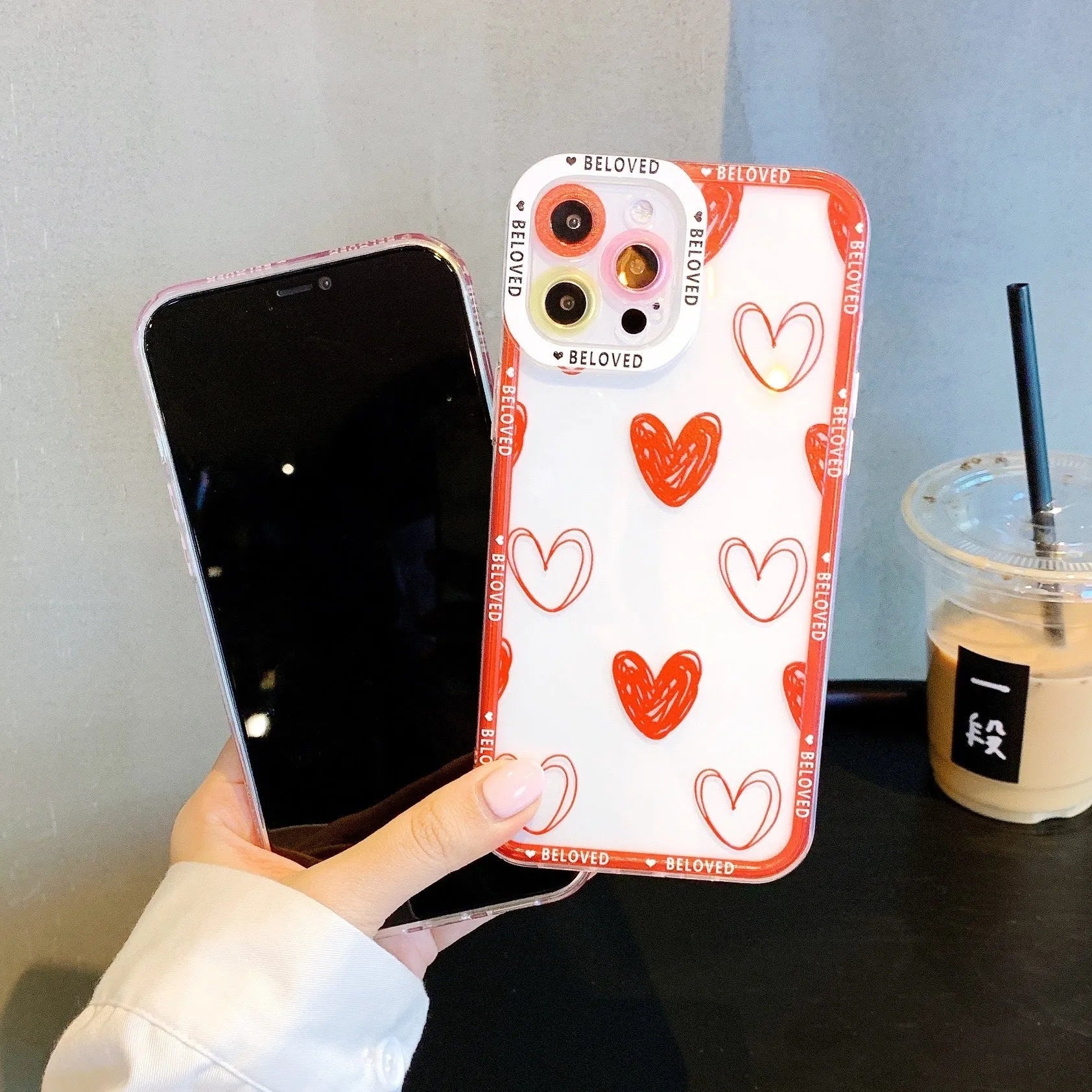 Pink love heart angel eyes TPU back cover phone case for iPhone 13 Pro Max