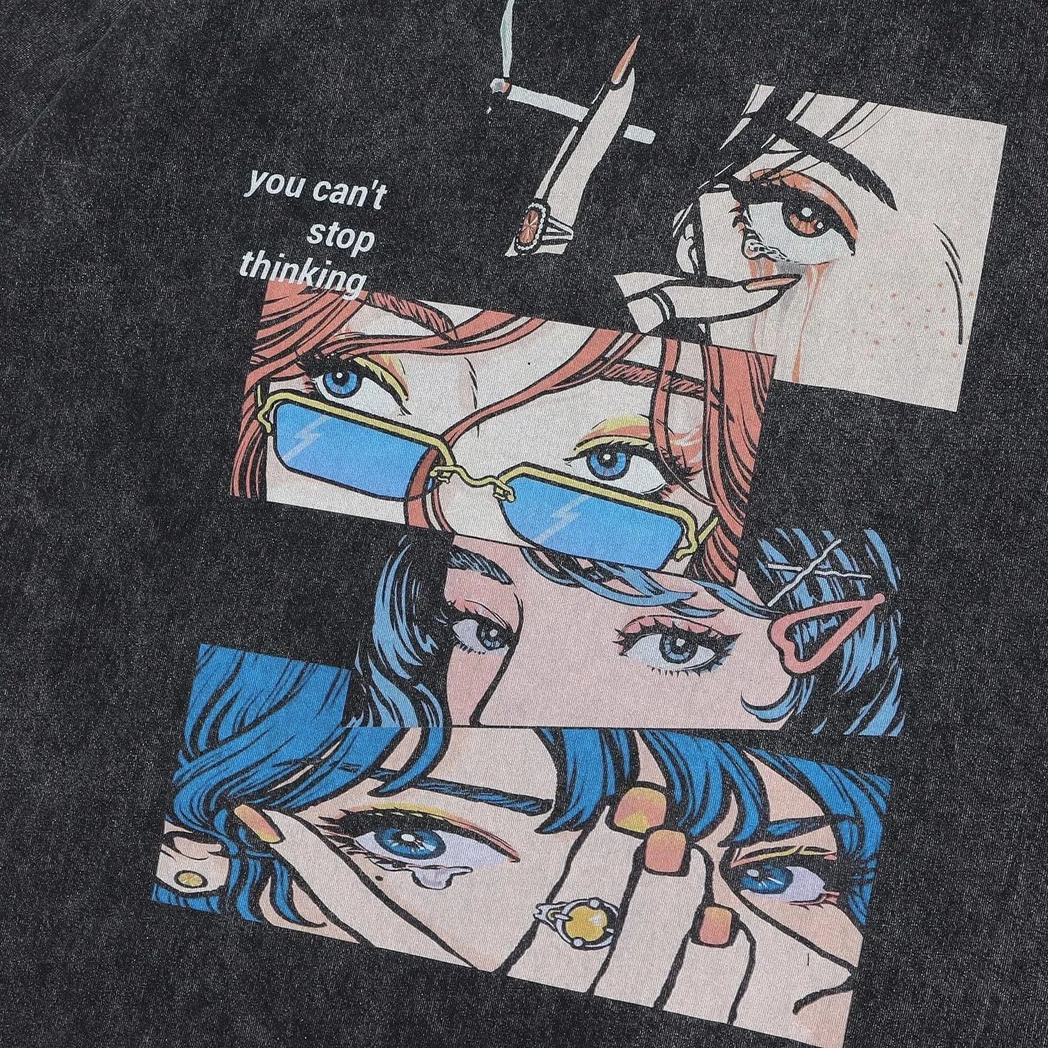 Retro cotton T-shirt with cartoon pattern in loose streetwear style for men