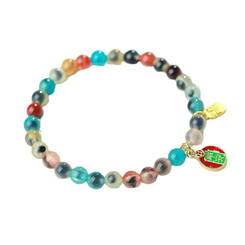 Natural agate copper coin snake bracelet with fu character design on women's wrist