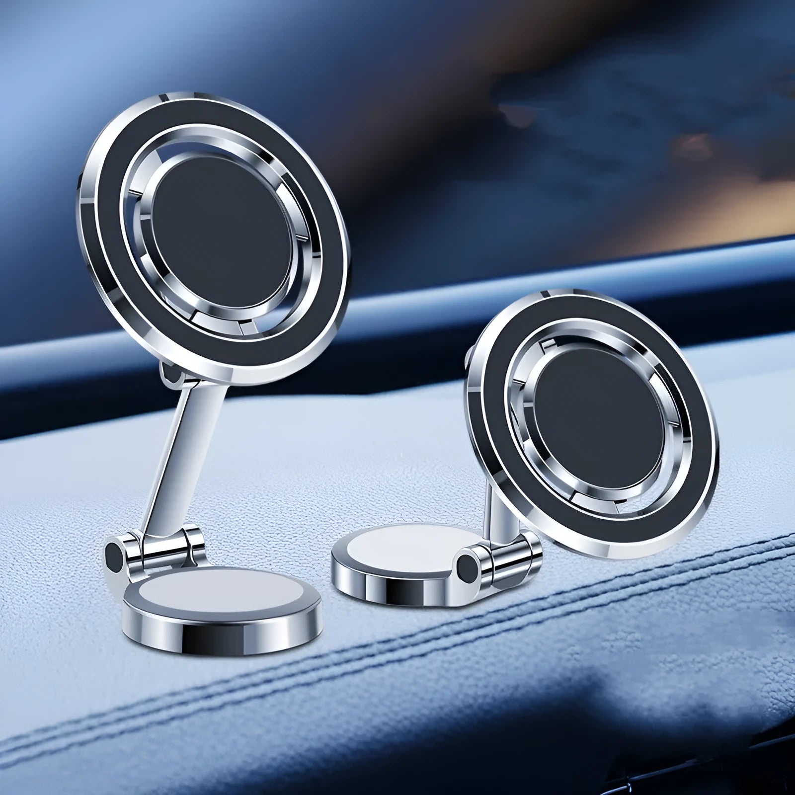 360 degree rotating car phone holder with magnetic adhesive mount in black or silver