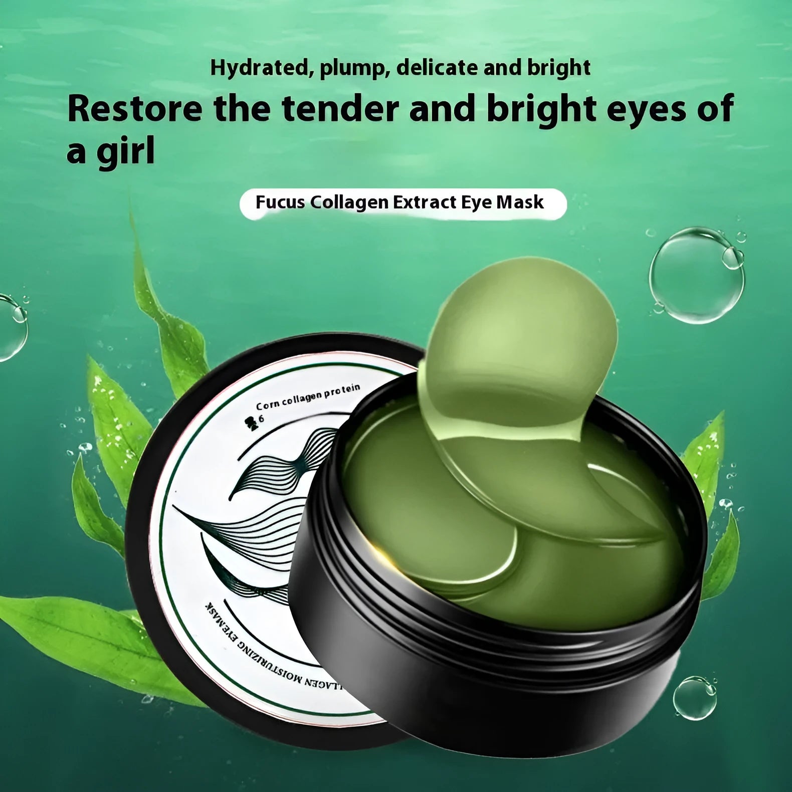 Green seaweed extract eye mask sheets in 60-tablet pack with collagen essence