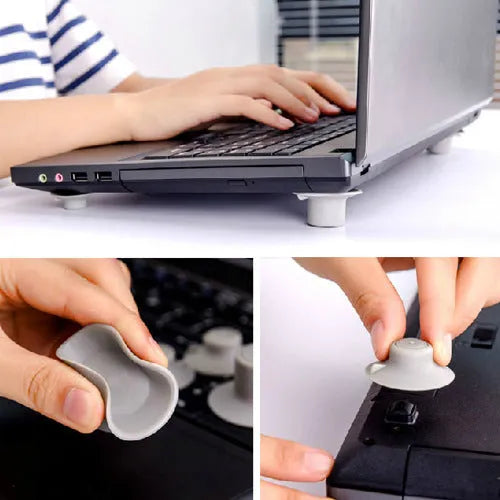Grey laptop cooling pad stand set with large and small durable plastic pads for temperature reduction