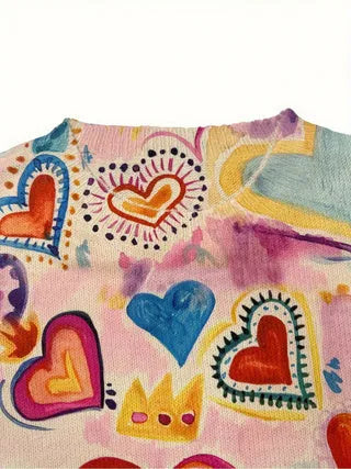 Loose fit digital printed top with lapel collar in abstract pattern design