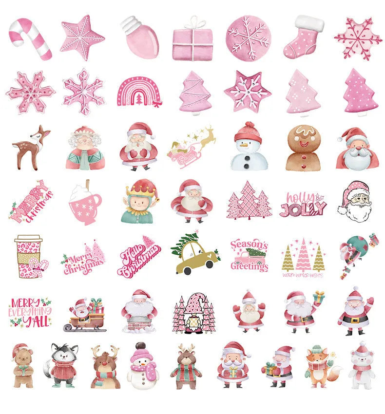 50 Christmas waterproof stickers pack showing cute designs for car phone computer decoration