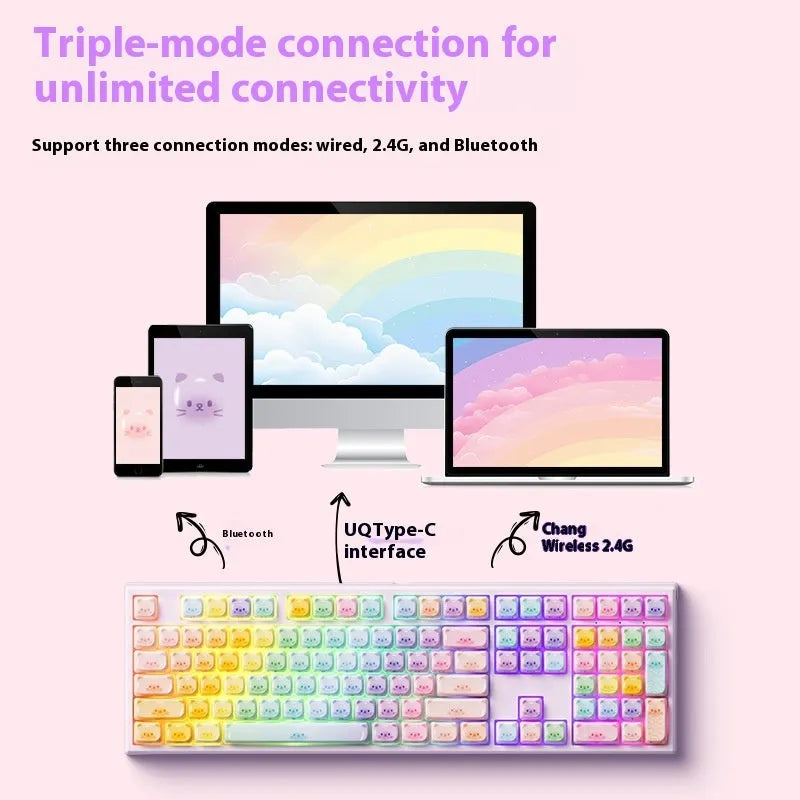 MG108B coloured sugar cat design mechanical keyboard with piano switches and Bluetooth connectivity