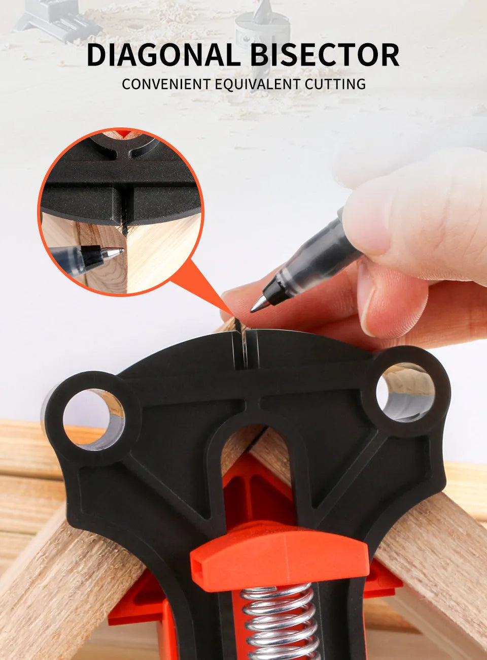 Plastic 90 degree right angle clips for picture frames and woodworking clamp set