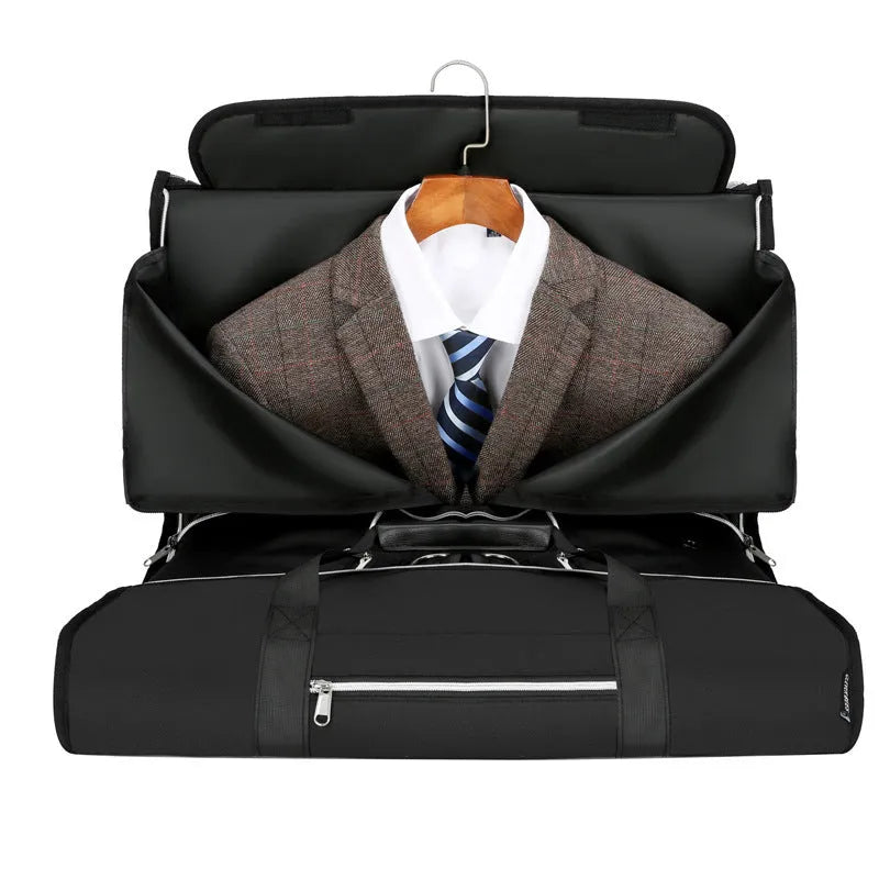Expandable Oxford cloth storage bag in grey, shown with dry-wet separation compartment.