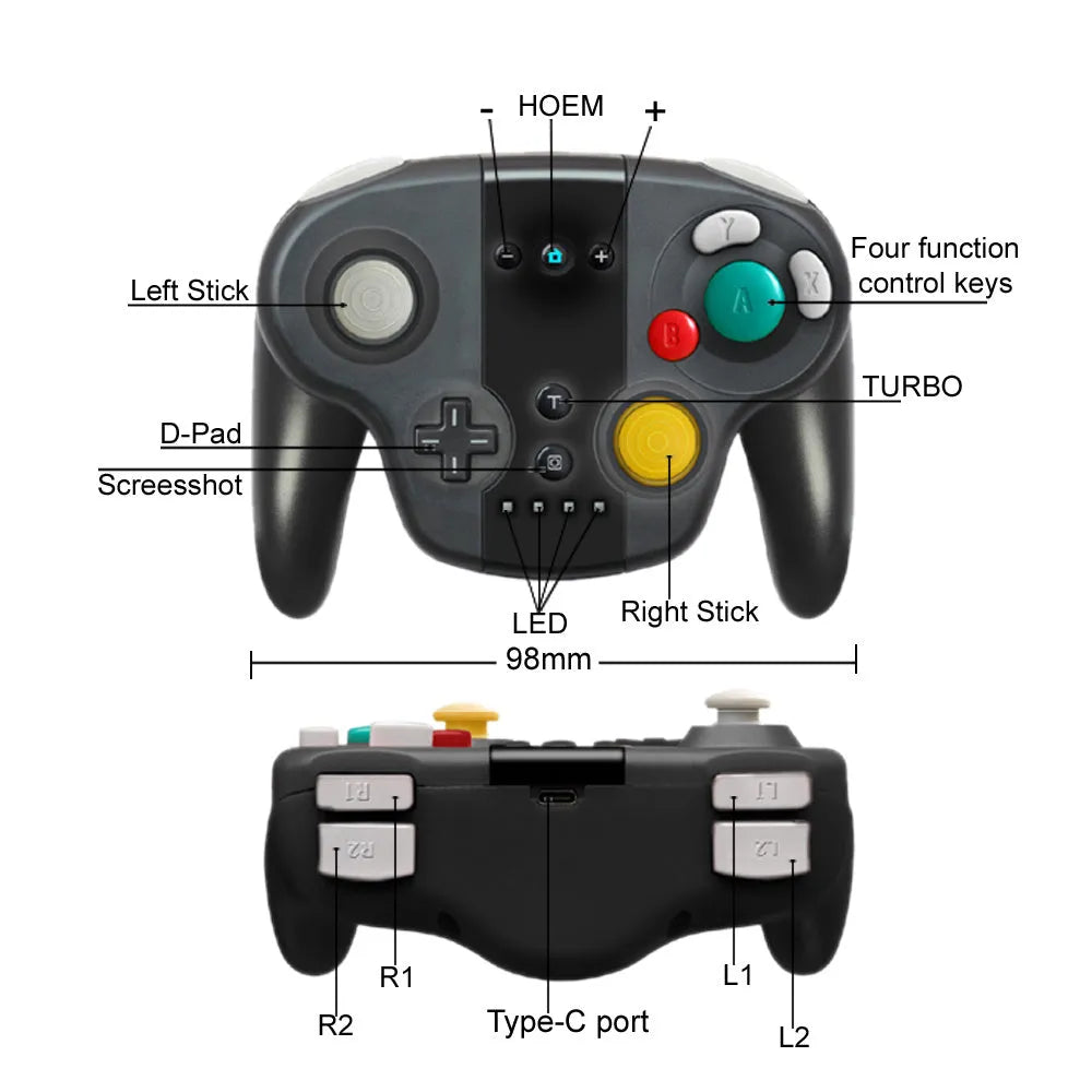 Black wireless gamepad for Nintendo Switch and PC with NFC function and gyroscope