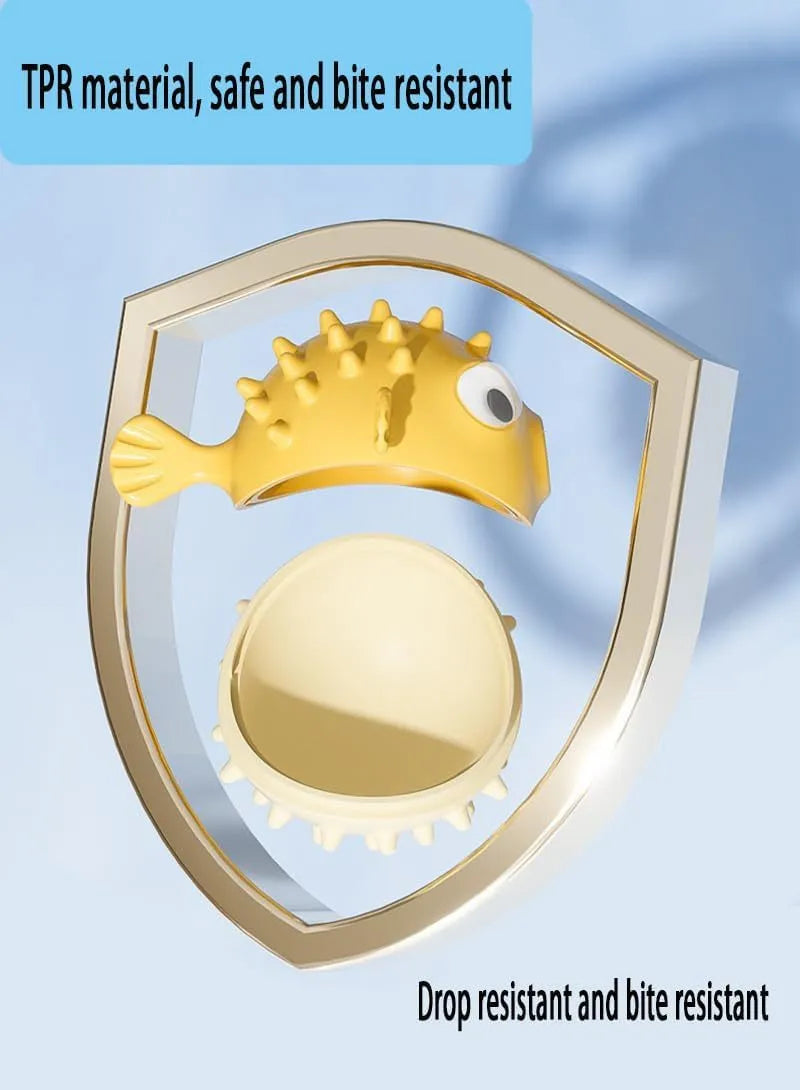 Green fish-shaped interactive dog toy with textured surface for dental cleaning
