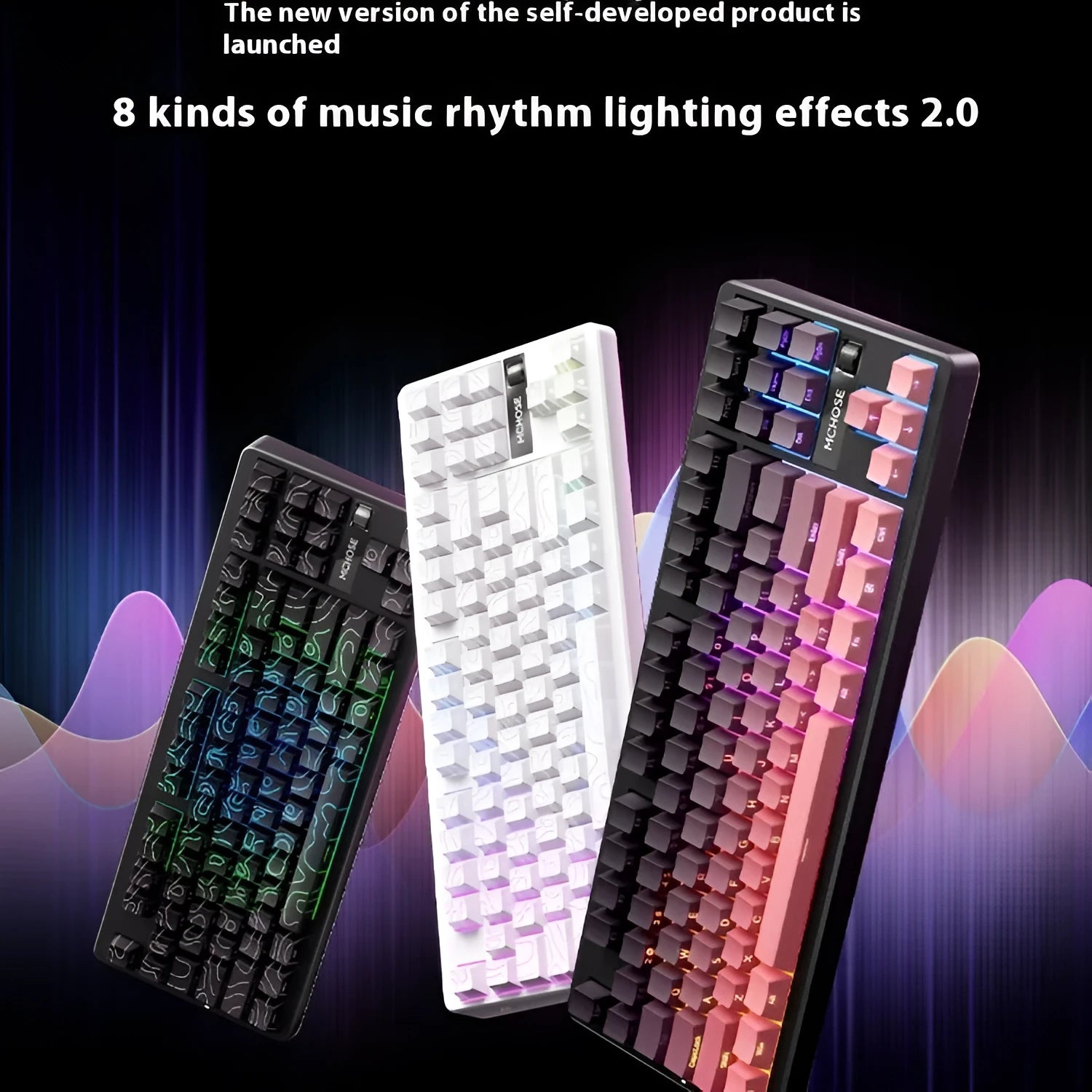 Wireless Bluetooth mechanical keyboard with side-engraved keycaps in blackberry powder gradient colour