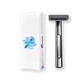 Manual shaver with double-layer half-blade holder in silver finish