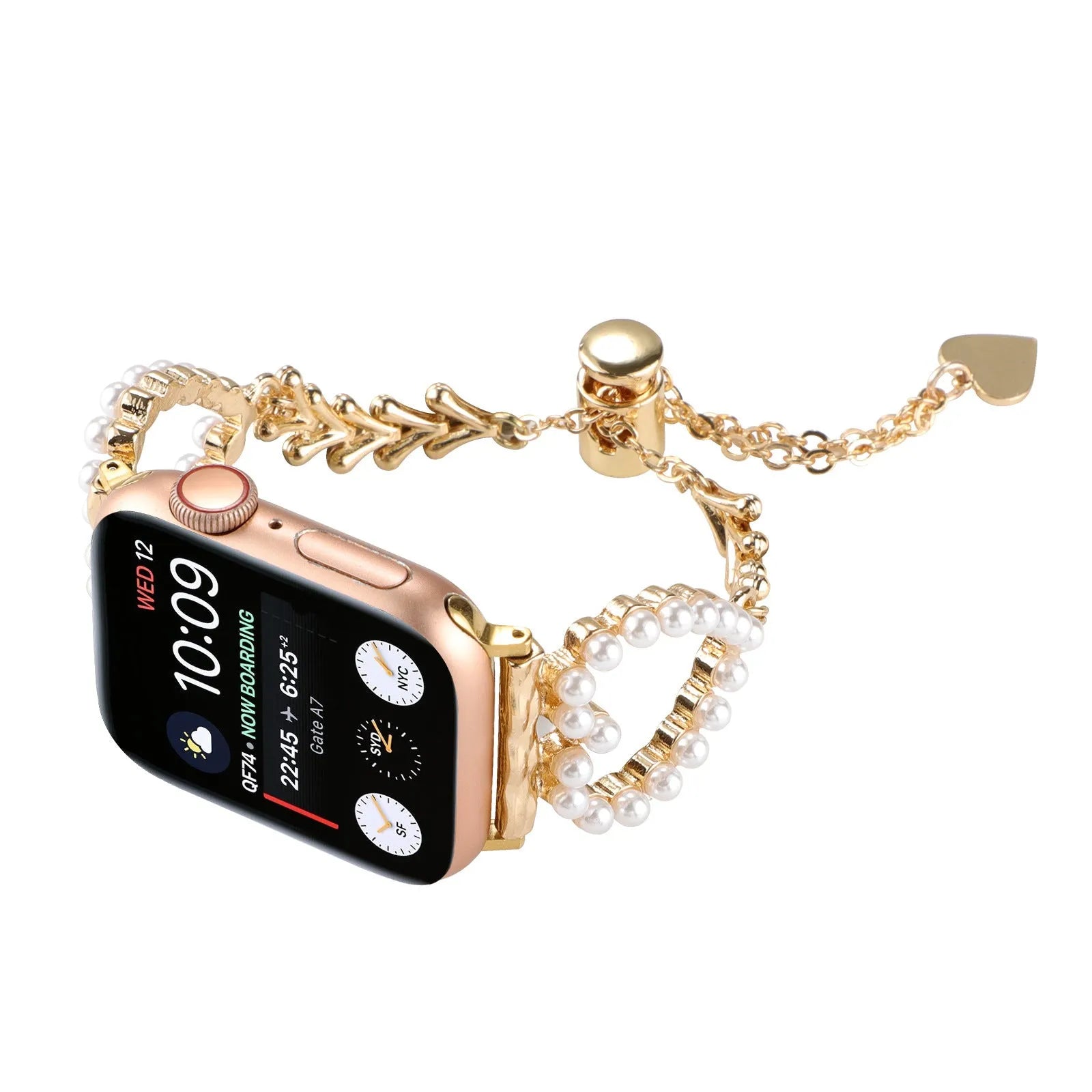 Pearl love necklace smart watch strap for Apple in simple metal style with decorative pearl accents