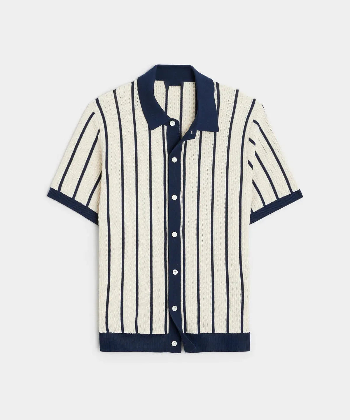 Men's white lapel knit top with asymmetric stripes on ice silk fabric