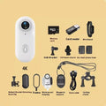 Mini 4K action camera with magnetic mount and waterproof housing in black on a white background