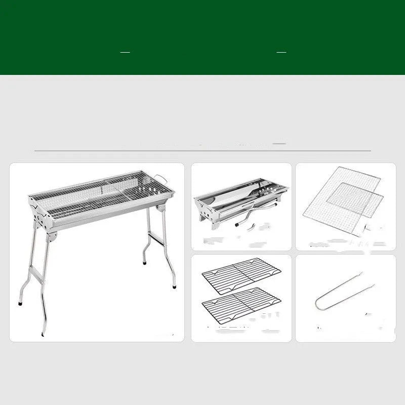 Stainless steel portable folding barbecue grill with dimensions 73x33.5x70cm.