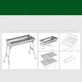 Stainless steel portable folding barbecue grill with dimensions 73x33.5x70cm.