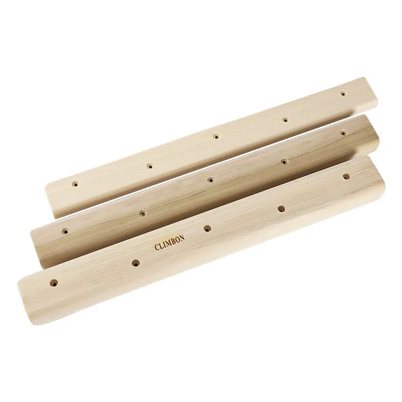 Set of three solid wooden fingerboards for grip strength training, shown in different lengths