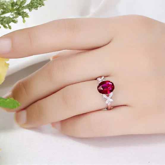 Women's 18k rose golden butterfly ring heart shape copper ring in red and blue colours