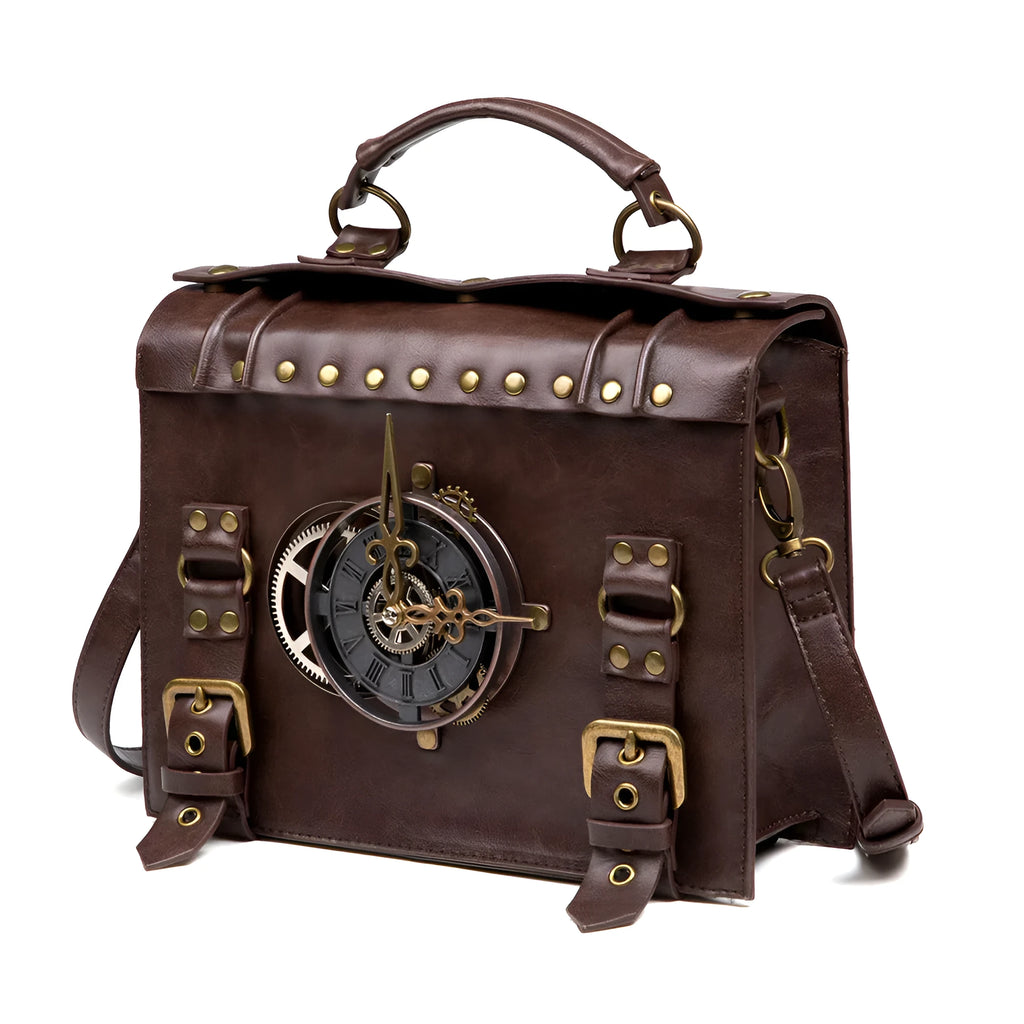 Bronze steampunk industrial retro style PU leather shoulder bag with pillow bag shape