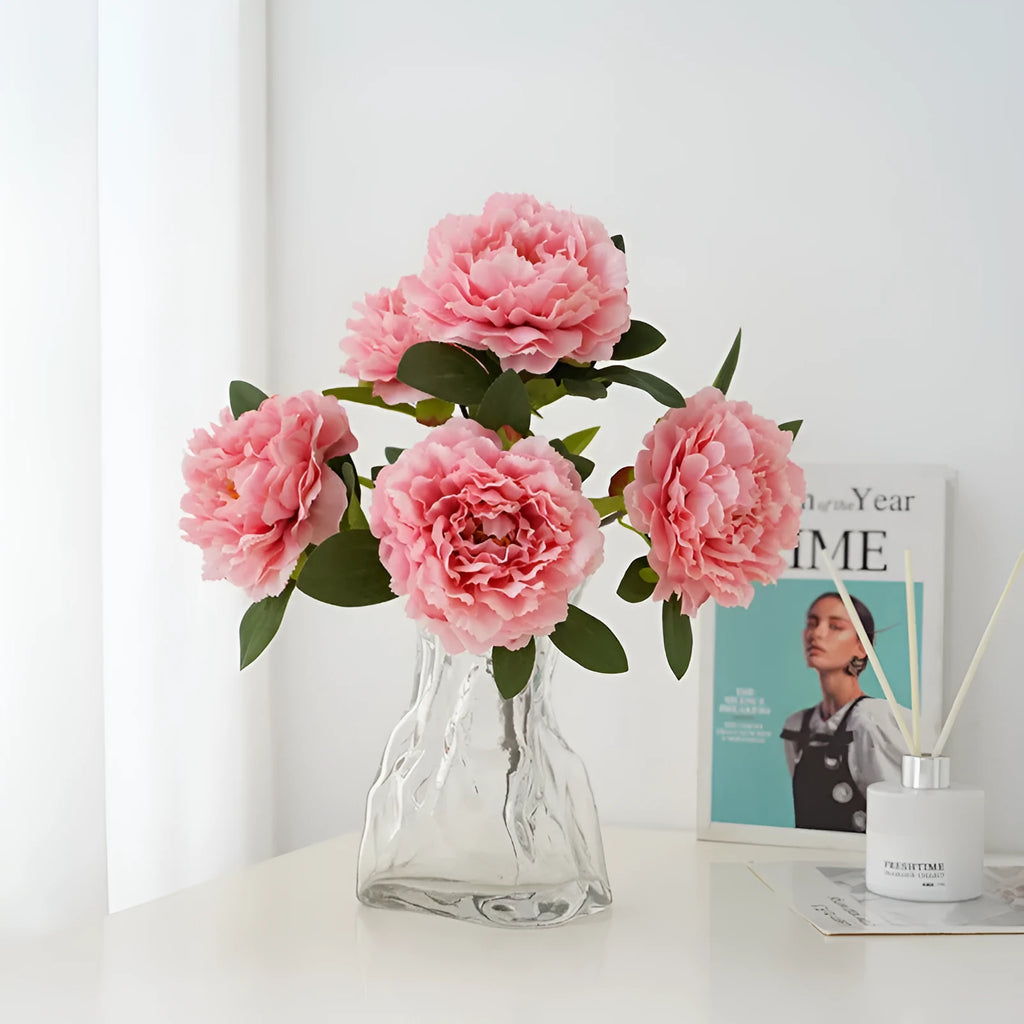 Artificial 5-head peony silk bouquet 40cm in light champagne colour for wedding decor