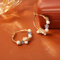 Natural freshwater pearl flower earrings in gold-plated copper for women, pair of stud earrings with floral design