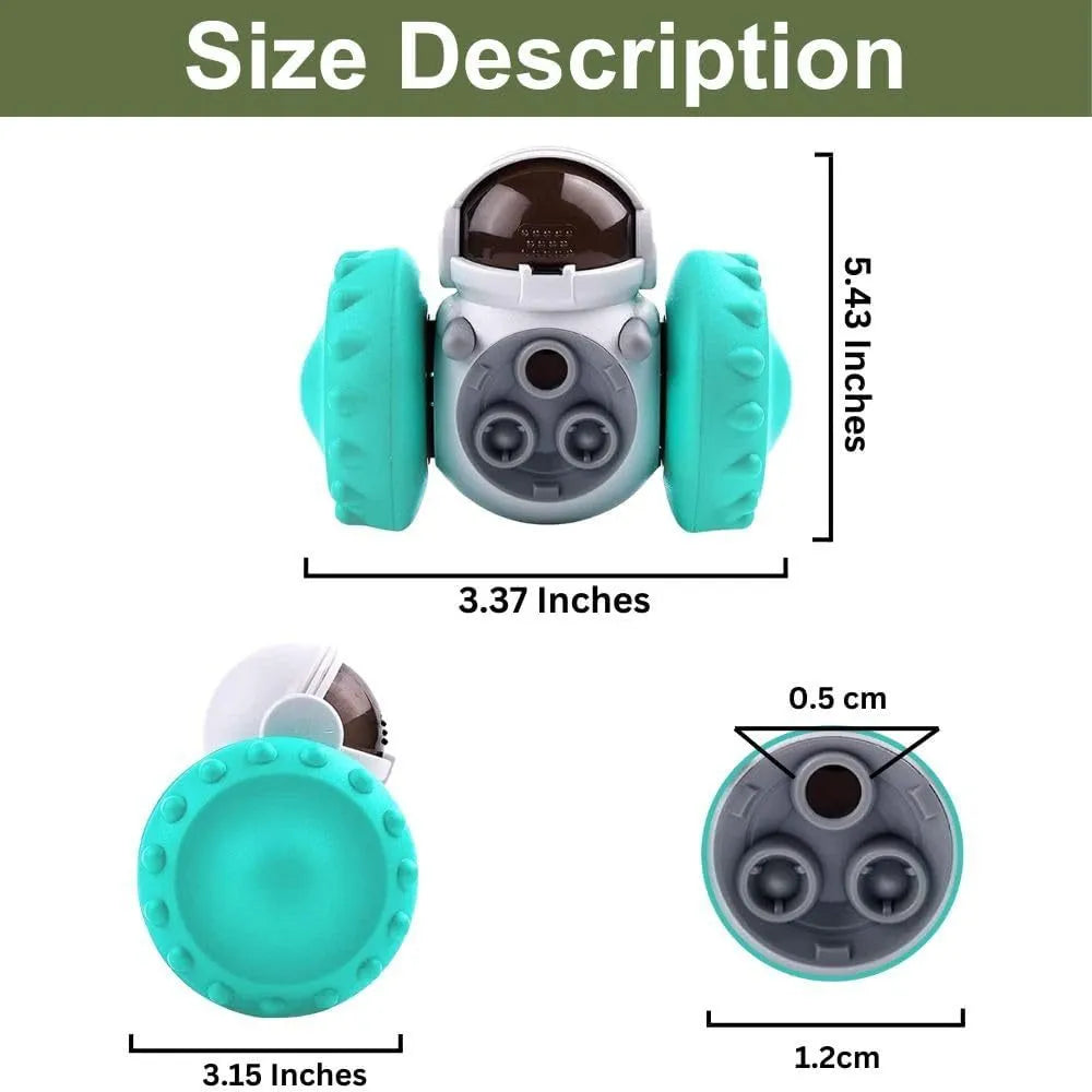 Self-balancing dog treat dispenser toy with robot design in multiple colours for small pets