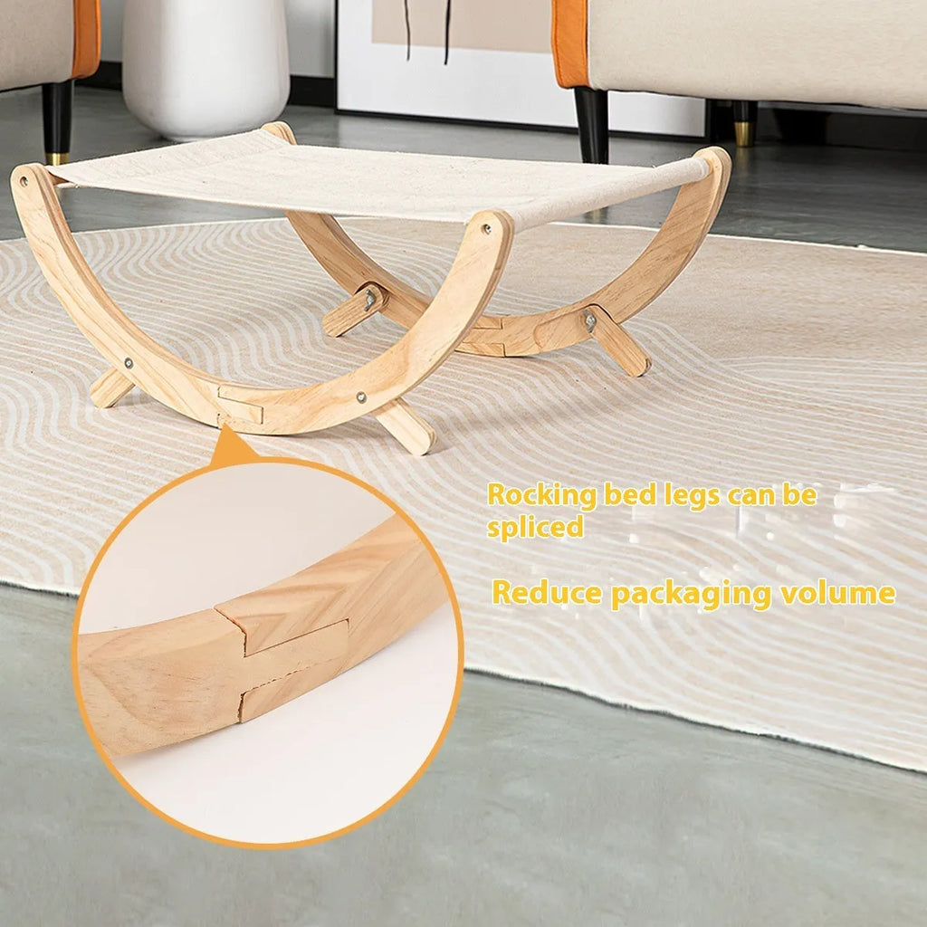 Solid wood foldable cat shaker bed hammock with canvas fabric option on a floor