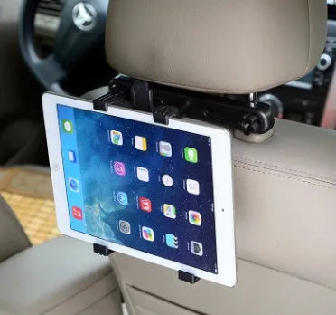 Universal tablet holder for car rear seat, black, rotary bracket, 121x270mm, attached to headrest