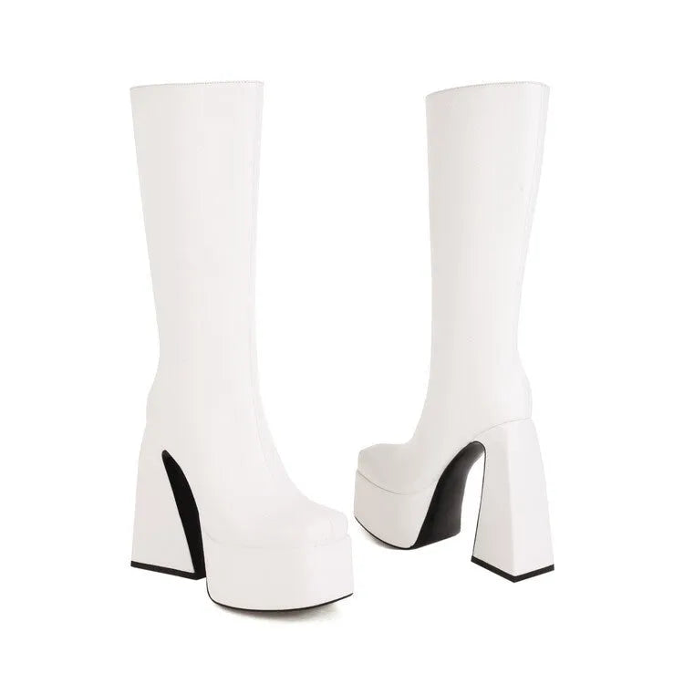 Women's black casual high boots with synthetic PU upper material, ankle height design
