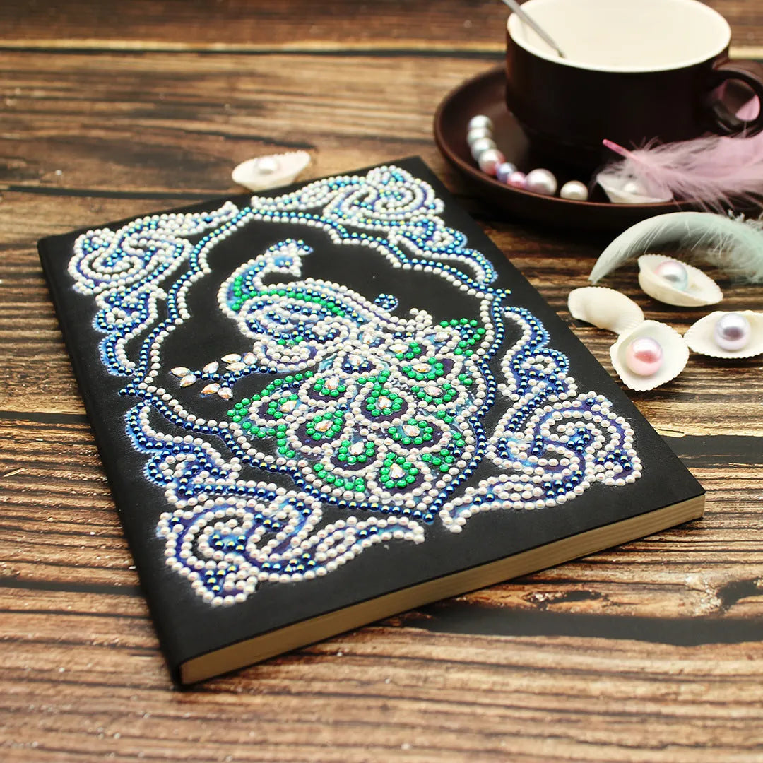 Black A5 hardcover diamond painting journal decorated with shaped and bright drills
