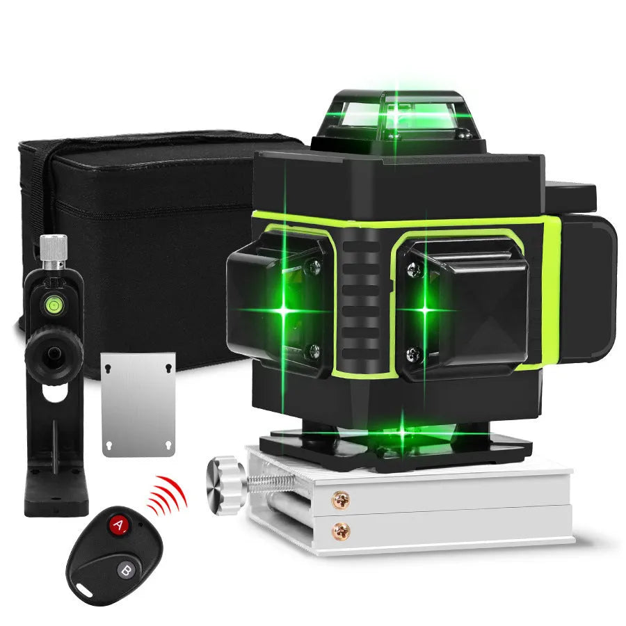 Self-leveling rotating laser level with green beam and rechargeable battery on wall sticker mount