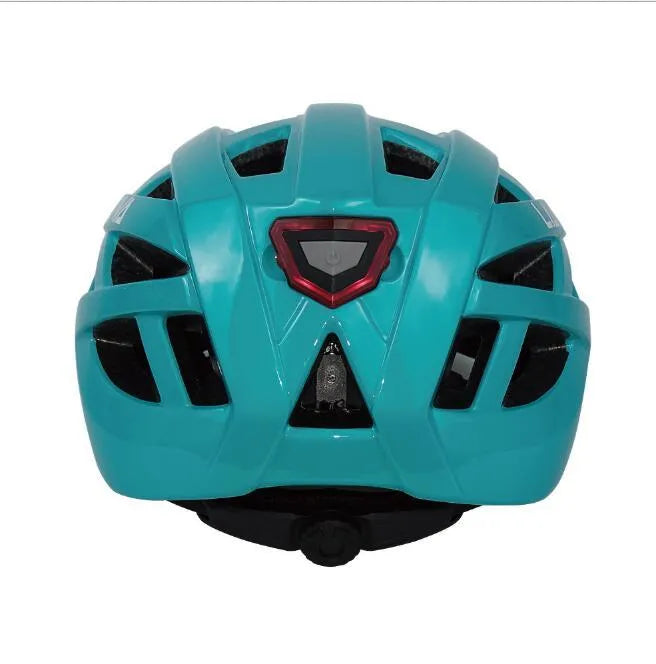 Unisex one-piece bicycle helmet with warning light, PC EPS construction, 23 air vents, matte black finish