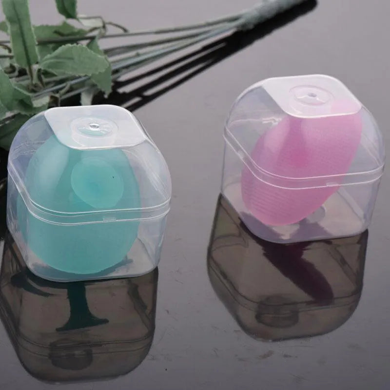 Silicone facial brush with three bristle types: tiny, middle, coarse; blue colour; 53mm size; for face cleansing and massage.