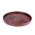 Wooden Japanese shallow dessert plate with hollow sakura cherry blossom pattern, 30cm diameter