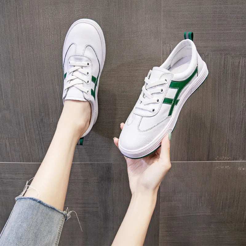 All-matching sneakers, casual low-top flat shoes with sequins, black or white leather upper, elastic band, rubber sole