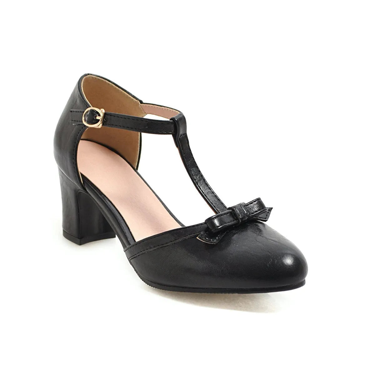Yellow women's sandals with a chunky heel, buckle strap, and round toe.
