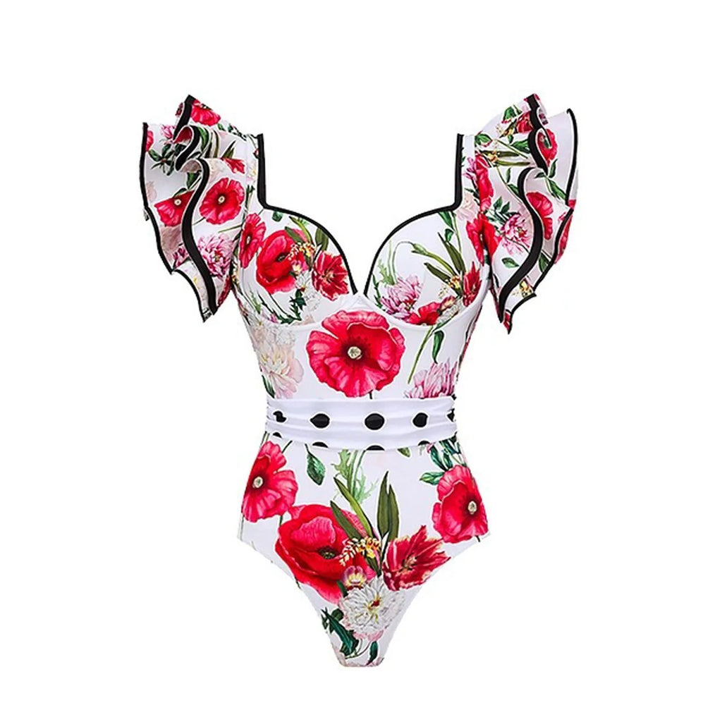 Women's one-piece swimsuit in polyester fabric with multiple colour options including rose pink, white, and blue variations