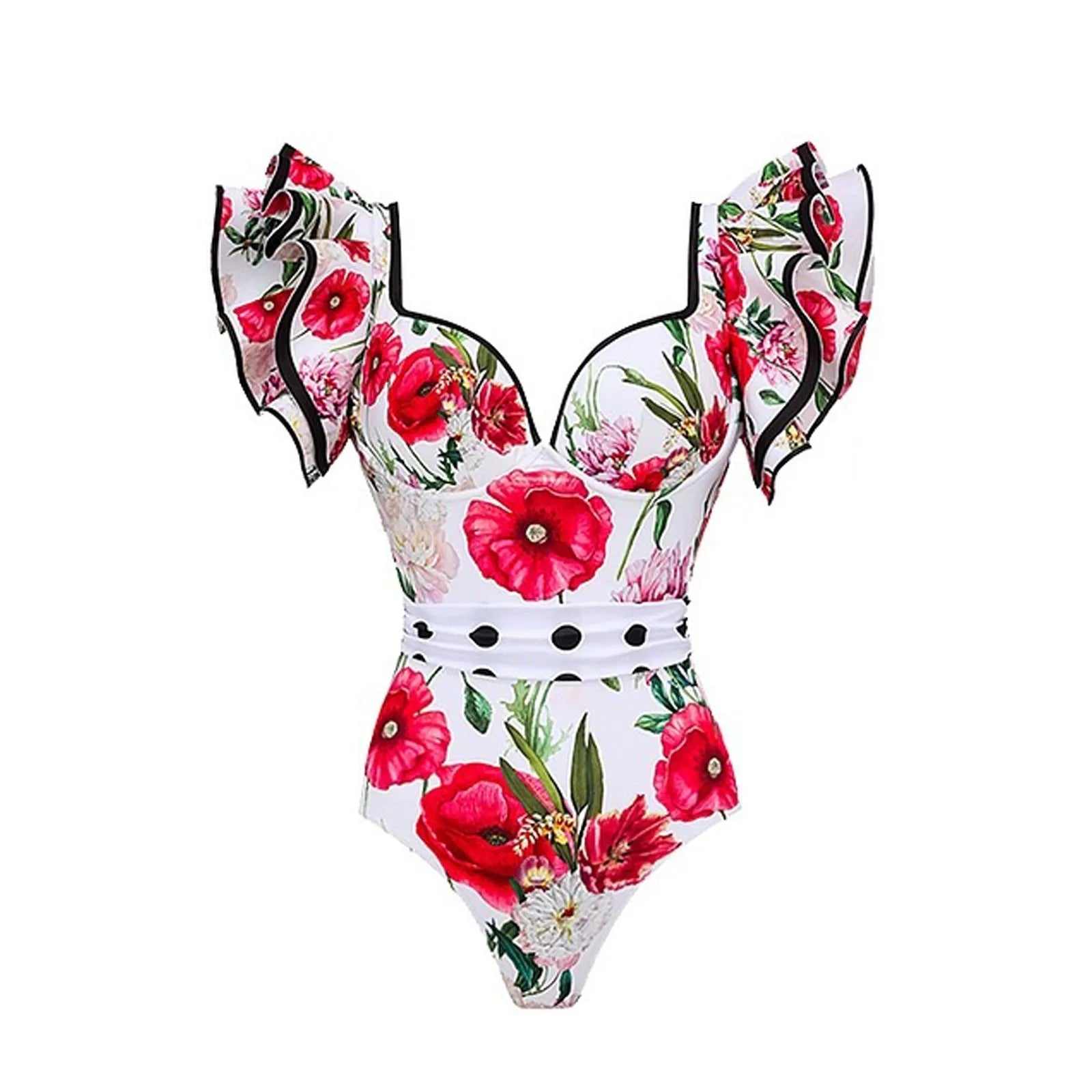 Women's one-piece swimsuit in polyester fabric with multiple colour options including rose pink, white, and blue variations