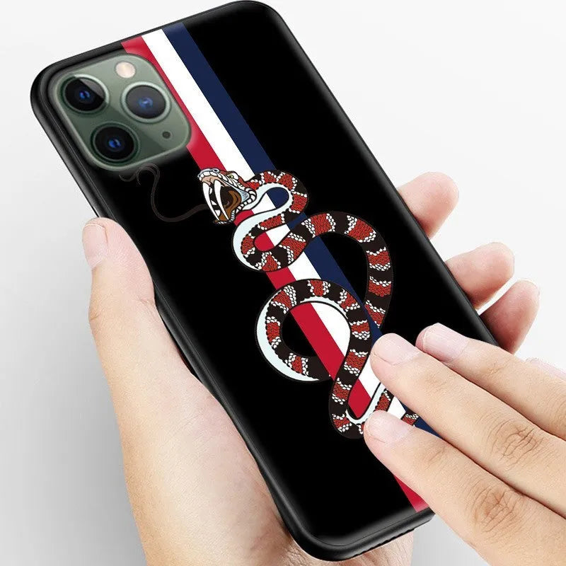 Frosted Mobile Phone Case Soft Silicone UV Painting Cartoon Snake Design Compatible with iPhone 6/6s to 13 Pro Max Black Back Cover TPU