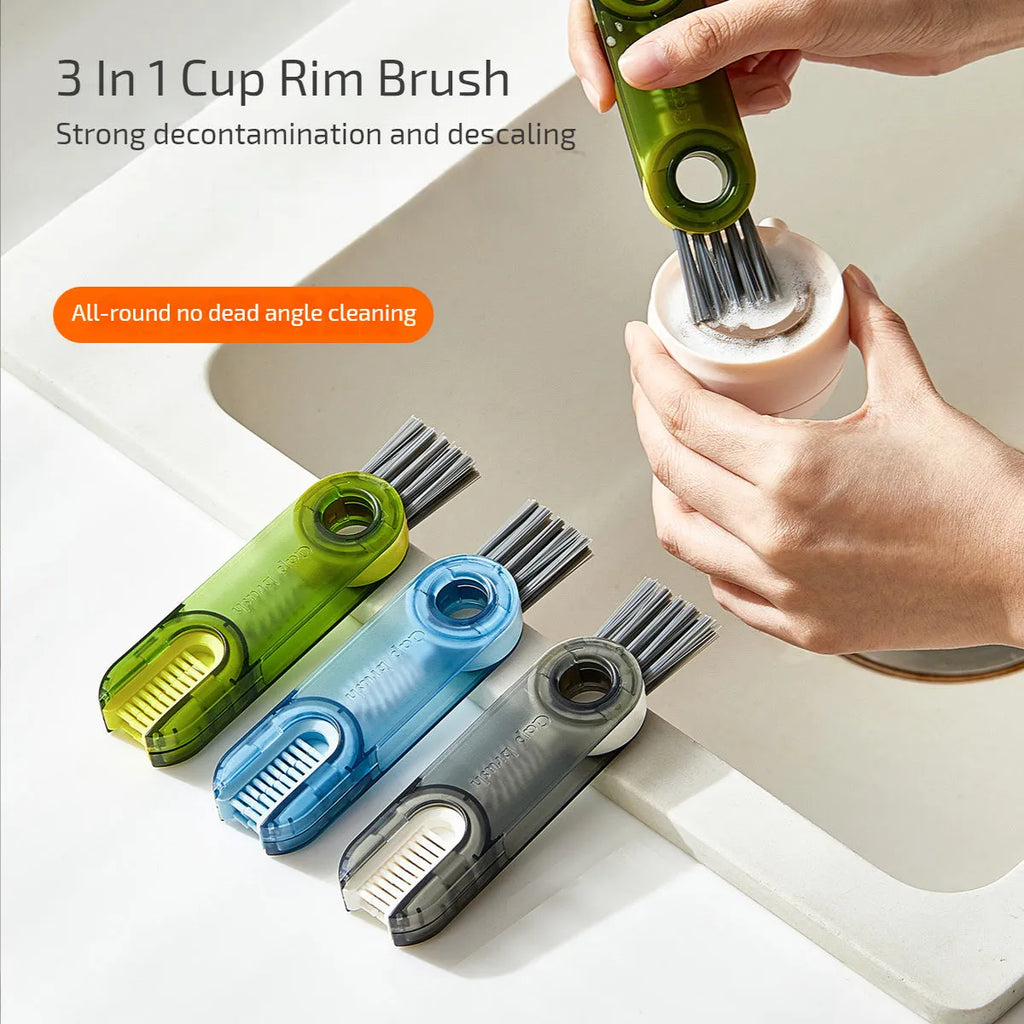 3 in 1 multi-functional bottle cup cover brush with spiral design, food-grade plastic and nylon bristles, 11.4 cm, transparent green