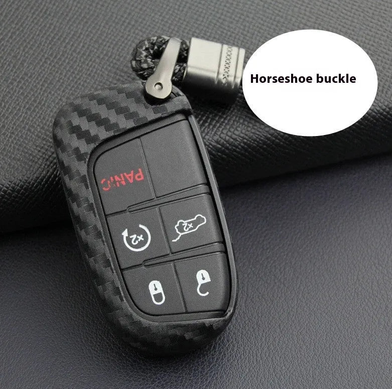 Silicone car key protection case for Dodge Chrysler Fiat remotes with carbon fibre design and large buckle