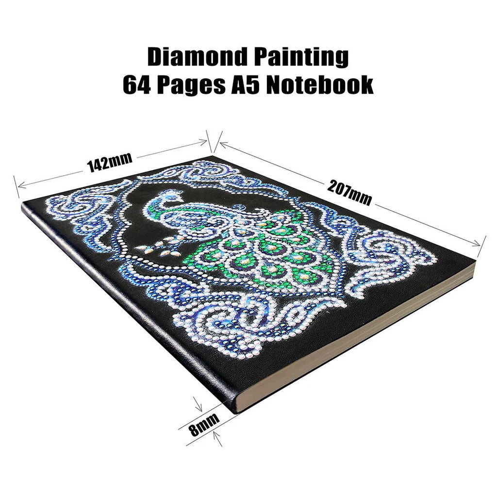 Black A5 hardcover diamond painting journal decorated with shaped and bright drills