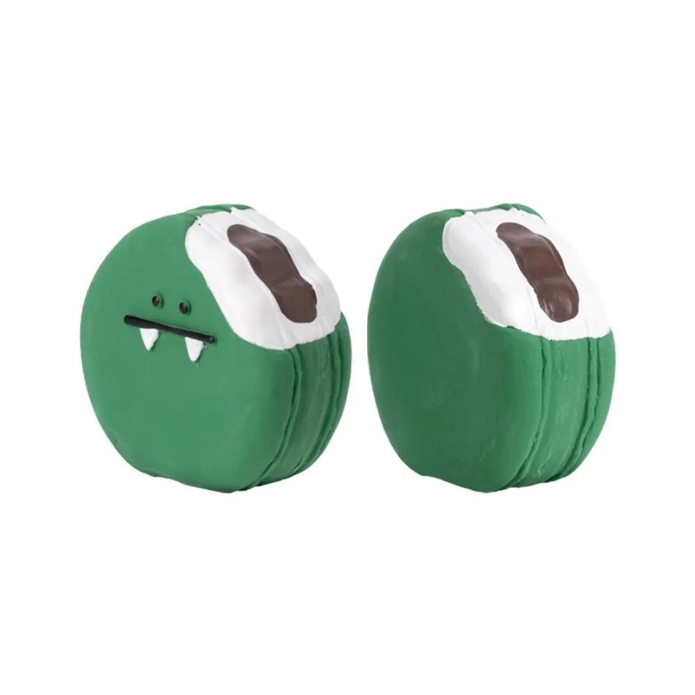 Cute cartoon pattern latex dog toy in egg bread shape, bite resistant squeaky chew toy for puppies, yellow and green
