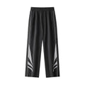 Men's straight-leg summer trousers in black polyester-cotton blend fabric for plus-size casual wear