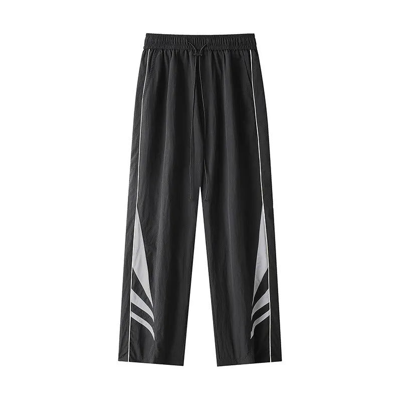 Men's straight-leg summer trousers in black polyester-cotton blend fabric for plus-size casual wear