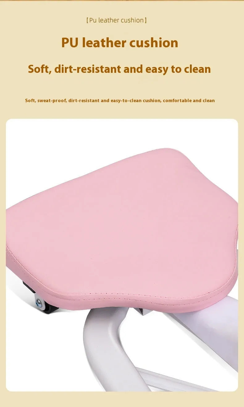 Leg opener stretching device with steel frame and foam padding in blue and pink colour options