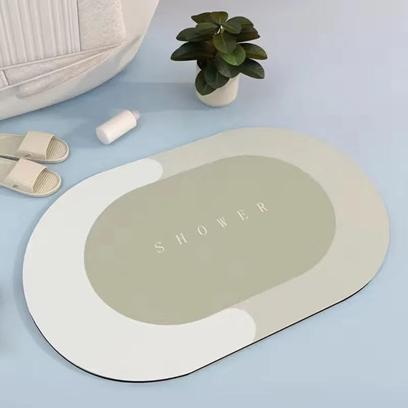 Oval super absorbent quick-dry bath mat with non-slip rubber bottom in grey, 40x60cm