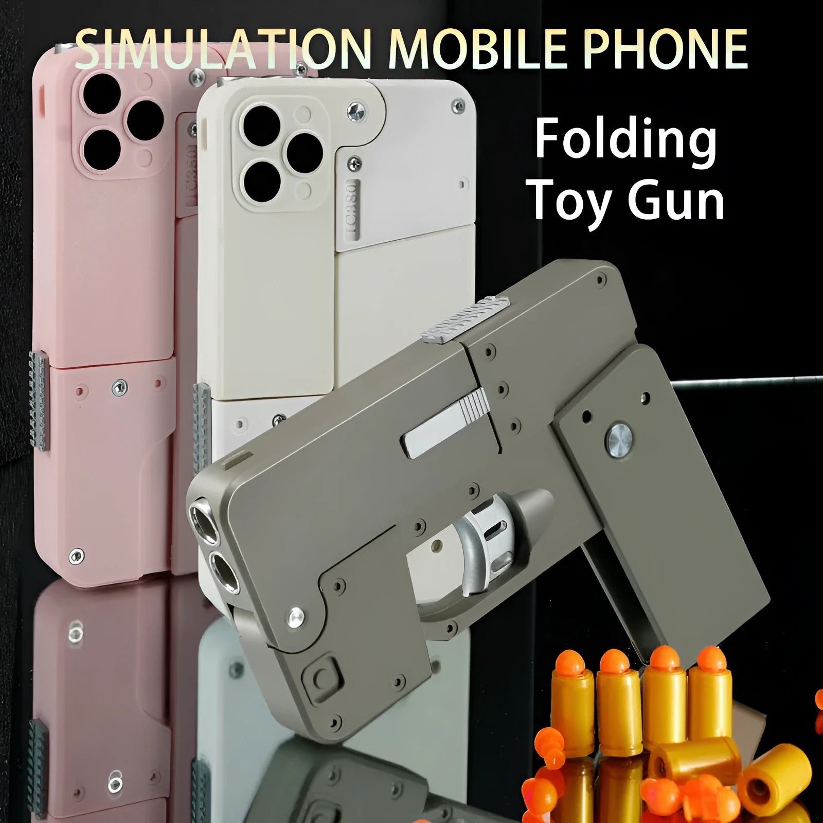 Folding mobile phone shape dart blaster toy in pink with soft EVA foam bullets