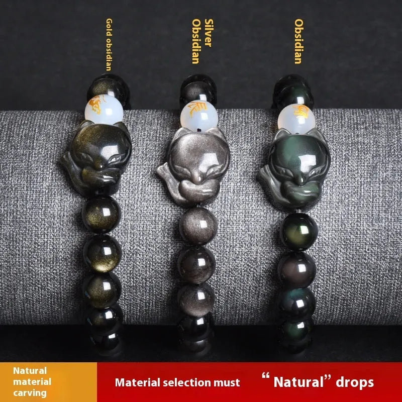 Natural obsidian bracelet zodiac guardian with 10mm beads in gold obsidian finish