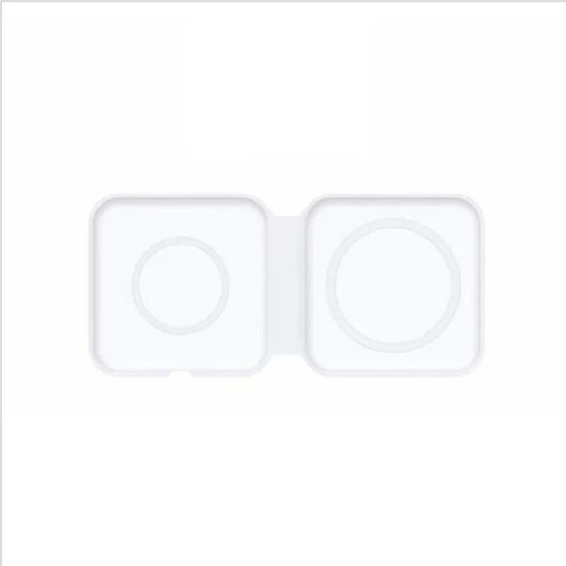 White foldable magnetic wireless charger showing dual charging surfaces and adjustable stand